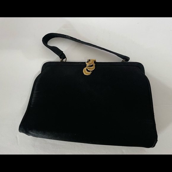 Vintage Ande’ Black Satin Evening Bag Fancy Clasp - Picture 1 of 6